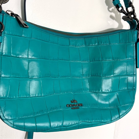 Coach Chelsea Crossbody Shoulder Turquoise Blue Croc Embossed Leather Bag 37733 - Picture 3 of 8